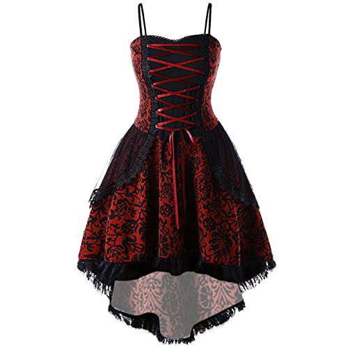 uxxnjfg Vestido Gotico Mujer Miedo Halloween Disfraz Mujer Bruja 2024 Witch Disfraz Medieval Vampiresa Sexy Renacentista Disfraz Mujer Carnaval - Mis Pedidos Realizados(Rojo,M)