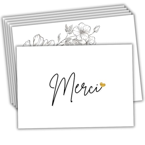 roxisha - Lot de 10 Cartes Merci + Enveloppes imprimées | Cartons de Remerciements | Carte Postale 10,4 x 14,8 cm | Remerciement Mariage, Naissance, Anniversaire,...