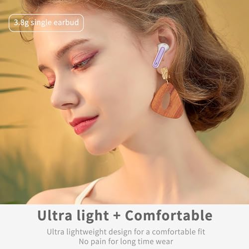 Image of Wireless Earbuds, 2026 Bluetooth 5.4 Ear Buds in Ear with 4 ENC Noise Cancelling Mic, New Wireless Earphones HiFi Stereo Deep Bass 40H Playtime, In-Ear Bluetooth Earbuds LED Display IP7, Violet