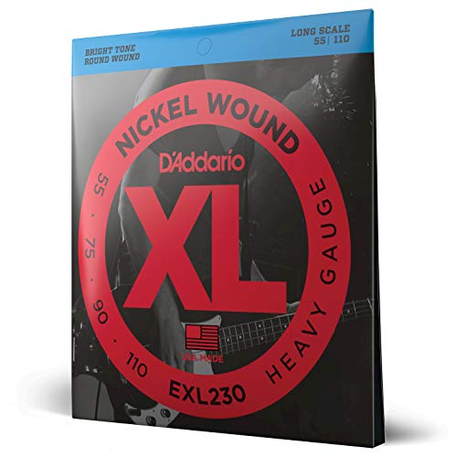 D'Addario Electric Bass Guitar Strings, XL Nickel, EXL230, Heavy Gauge 55-110, Long Scale, 4-String Set, Pack of 1