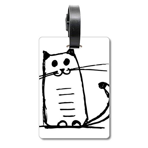 Étiquette valise chat noir souriant assis pour bagage de voyage