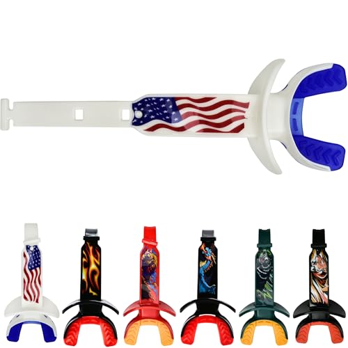 Oral Mart Football Mouth Guard (2025 USA Flag) Dual-Color with Graphic Strap - Instant Fit (No Boil) - Youth Lip Guard Mouthpiece (Works with Braces) - Mouthguard Pacifier with Built-in Strap