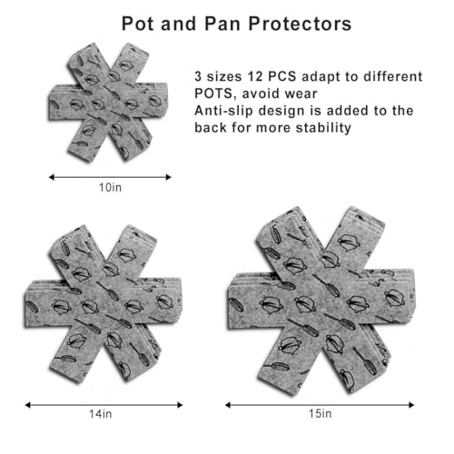 Pot and Pan Protectors 12 Pcs (10" 14" 15"), Pan Protectors for Stacking, Pots and Pans Dividers, Avoid Scratching Cookware Protectors