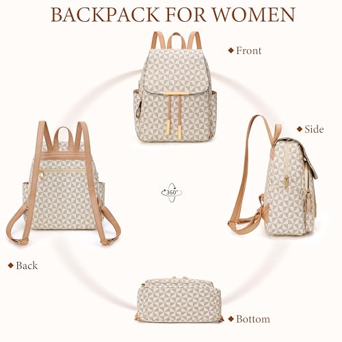 Image of KKXIU Backpack Purse for Women - Stylish Travel Daypack for Ladies, Leather Women Purses with Multiple Pockets for Work, College, Gift Ideas (Beige Checkered)