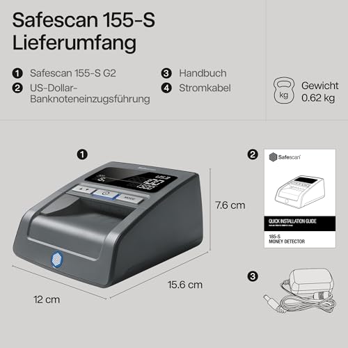 Safescan 185-S automatischer Geldscheinprüfer zur schnellen Überprüfung von Geldscheinen - Inklusive US Dollar - Falschgeldprüfgerät mit 7-facher Echtheitsprüfung - 100% genauer Geldscheinprüfer