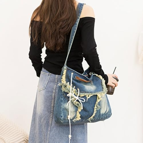 Sac à bandoulière denim délavé idéal pour les cours et les sorties - 7