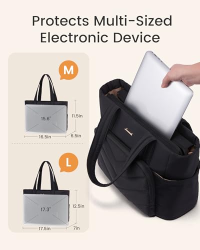 Image of LOVEVOOK Puffer Tote Bag for Women, V-Quilted Puffy Teacher Tote Nurse Bag, Large Shoulder Laptop Purse for Work Travel Gym