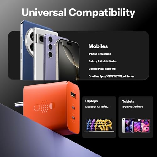 Image of CMF 65W Nothing Gan Trio Charger Adapter | 3 Port USB Type C to A Fast Wall Charging Adaptor Compatible with CMF Phone 1 /CMF Phone 2 Pro /Nothing 3A Pro /3A /Nothing 2A /Samsung Galaxy S24 Ultra