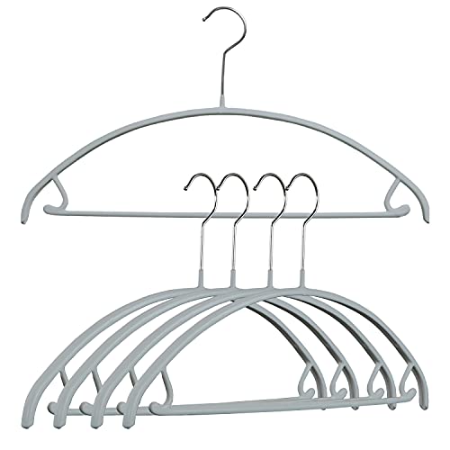 Mawa Non Slip Metal Clothing Hanger, Smooth Shoulder Support With Skirk Hooks, Model 42-U, Set Of 5, Silver #TOP29