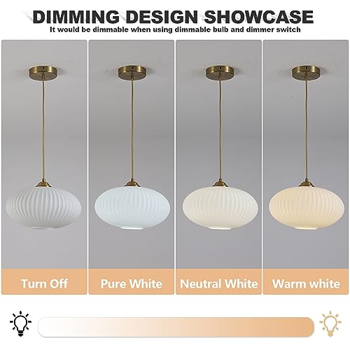 KCO Iluminação com pingente de globo dourado moderno de meados do século, latão escovado, opala bran