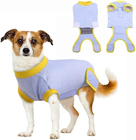 Dog Surgical Recovery Suit, Dog Onesie Medical Vest Puppy Abdominal Wounds Skin Protect Post Operative Body Suit Anti-Biting Lick Wound for Male/Female Small Medium Large Dogs(Green Stripes, XS)
