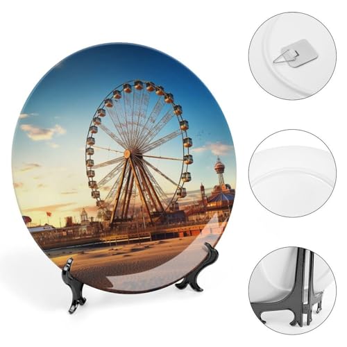 Plato decorativo Ferris Wheel de porcelana 10 pulgadas miniatura 4