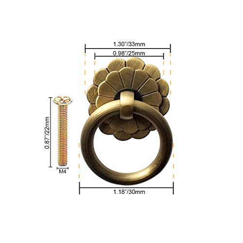 Tiazza 4Pcs Antique Brass Ring Pulls Handle - Image 4