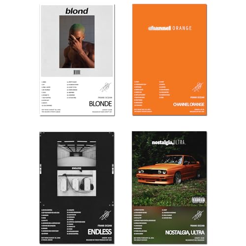 Set di 4 poster Frank Ocean con copertina dell'album e autografo, poster per l'estetica della stanza, decorazione per la stanza delle ragazze, senza cornice, 40 x 60 cm