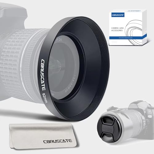 82mm Pare-Soleil Universel en métal de,Grand Angle Pare-Soleil,Compatible avec Tous Les objectifs d'appareil Photo de 82mm+Bouchon d'objectif de 82mm+1pcs Chiffon de Nettoyage pour lentilles