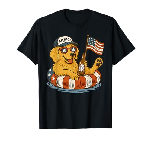 Golden Retriever America Flag Patriotic Boxer Dog Lover 4th T-Shirt