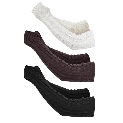Marrywindix 3 Pairs Arm Warmers Long Fingerless Gloves Winter Knitted Long Fingerless Mittens Thumb Arm Sleeves for Women and Men Y2K Fashion Cosplay Accessories (Black, White, Dark Grey, One Size)