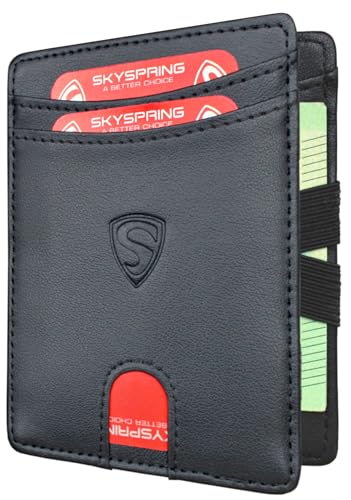 SKYSPRING Magic Wallet Geldbrse Herren - Slim Wallet Geldbeutel mit groem Mnzfach L - Kartenetui Portemonnaie mit RFID Schutz (Schwarz, Mnzfach L)