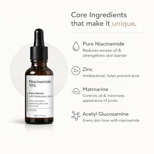 Image of 10% Niacinamide Face Serum with Hyaluronic Acid, Vitamin C & E | Brightening, Hydration & Oil Control | Reduces Acne Marks & Pores | Suitable for All Skin Types (PACK OF 30ML)