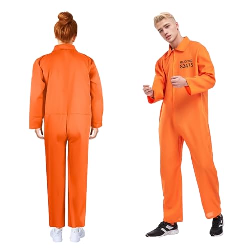 Ayizhiniu Mono Naranja Disfraz Preso, Disfraz de Preso Hombre, Halloween Unisex Disfraz de Prisionero, Aplicable a Halloween Temáticos Eventos Cosplay Disfraces Accesorios