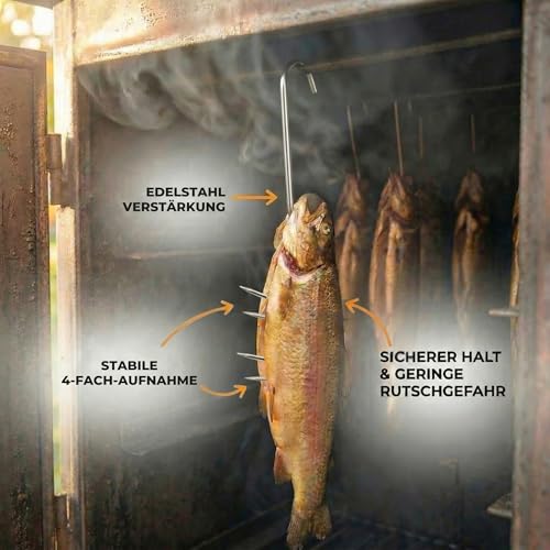 ok4y Räucherhaken Edelstahl 10 Stück – Doppelspitz V-Krallen, 18 cm, 4 mm Ø – Smoker & Grill Zubehör zum Räuchern von Fisch, Fleisch, Wurst & Käse