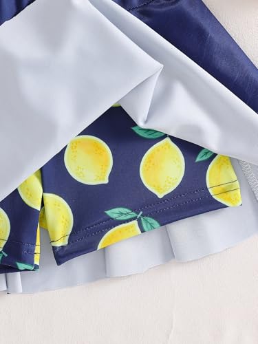 Image of Girls Rash Guard Swimsuit Set UPF 50+ Long Sleeve Two Piece Swimwear Half Zip with Skirt Bottom for Kids 3-10Y