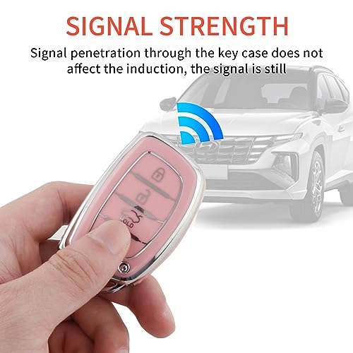 Image of Pangpai Pink Key Fob Cover for Hyundai, Soft TPU Key Case Protection with Bling Keychain Fit for lantra Ioniq Sonata Tucson Elantra GT