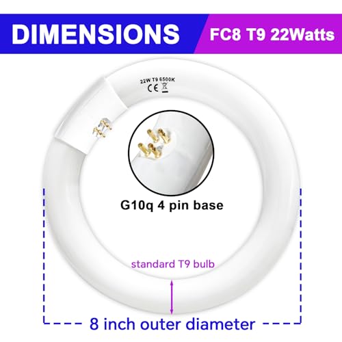 Celiwace FC8T9 22W and FC12T9 32W Set Daylight, 8 inch T9 22 Watts Circular Light Bulbs, 12 inch 32 Watts Circline Fluorescent Bulb CRI 80, 6500K 3350 Lumen G10q - Thumbnail 4