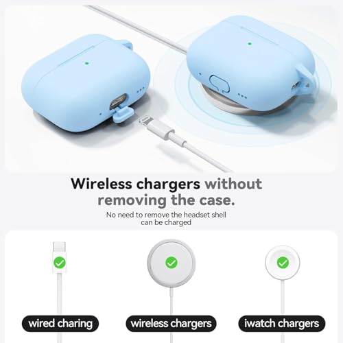 Image of Meyaar for AirPods Pro 3 Case 2025 with Cleaner Kit,Soft Silicone Protective Cases for Apple AirPods Pro 3rd Generation Case for Women Men,AirPod Pro 3 Cases Cover Accessories with Keychain(Sky Blue)