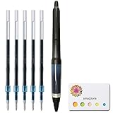 Uni Alpha-Gel Jetstream 0.7 mm Ball Point Pen, Black Body, Black Ink (SXN1000071P24) + 5 Ink Refills set(SXR-7.24) and amazdone Sticky Notes