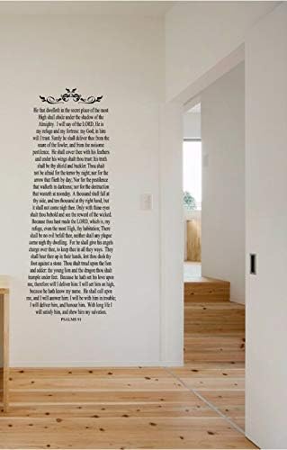 Salmos 91 - Adhesivo mural de vinilo con texto en inglés "He That Dwelleth", 5 pies