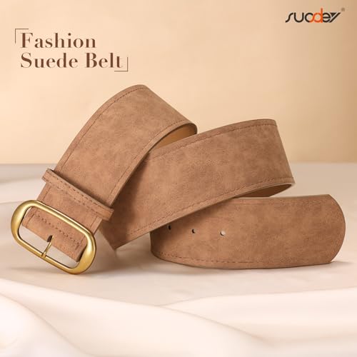SUOSDEY Women Wide Waist Belt for Dresses Suede Chunky Belt with Gold Buckle Fashion Thick Waist Belt for Women Dresses - Image 6