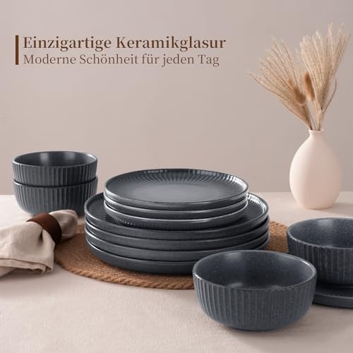 Richmount Starlight Geschirrset, 18-teiliges Teller Set, Geschirrset 6 Personen, Geripptes Strukturiertes Geschirr… – Ansicht 5