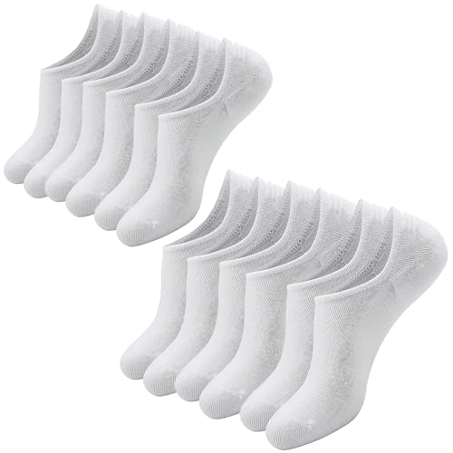 No Show Socks for Women : Minimalist Invisible White Low Cut Liners - Soft Cotton Blend - 5 Point Non Slip Grip for Dress Shoes & Daily Wear - Comfortable Fit US Size 5-10 - 6 Pairs