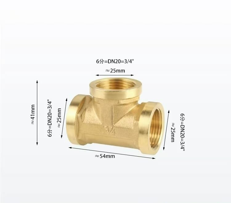 Raccordo a T in ottone, adattatore filettato BSP a 3 vie, accoppiamento filettato femmina e maschio, dimensioni disponibili 3/4", 1", 1 1/4", 2" per tubazioni idrauliche dell'acqua e aria (1,11/2" FFF