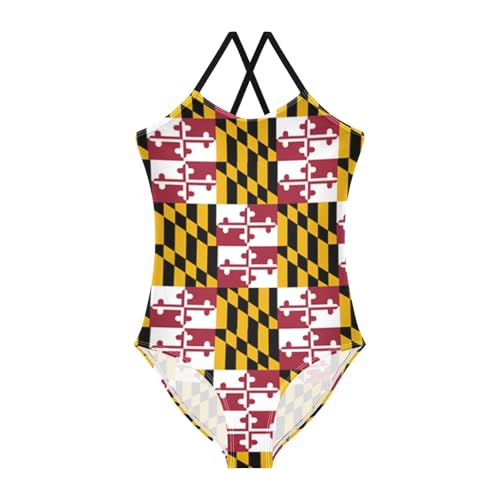 Augenstern One-Piece Strap Swimsuit Maryland-Flag-Pride Cross Back Bathing Suit Adjustable Monokini