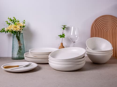 Gbhome Stoneware Dinnerware Sets,Speckled Handcrafted Ceramic Plates And Bowls Sets,Highly Chip& Scratch Resistant | Dishwasher & Microwave& Oven Safe Dishes Set- Service For 4 (12Pc) -Matte White #TOP5