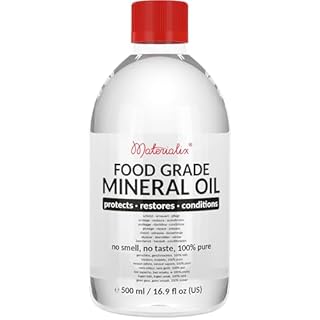 Materialix Olio minerale per uso alimentare (500ml) - adatto per legno, bambù, pietra, ardesia, cosmetici fai da te, balsami, creme, lozioni, cura dei capelli, prodotti da bagno, unguenti.