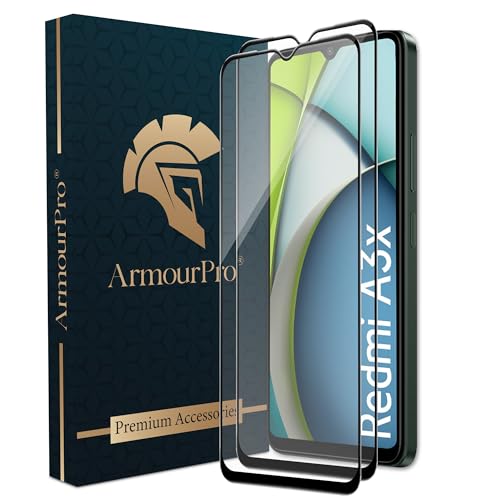 Image of ArmourPro Military Grade Gorilla Tempered Glass Compatible For Redmi A3x, A3, 12C and Poco C55 (6.79 Inch) With Easy Installation Kit for Smartphone| Edge To Edge Coverage | Black, Pack of 2