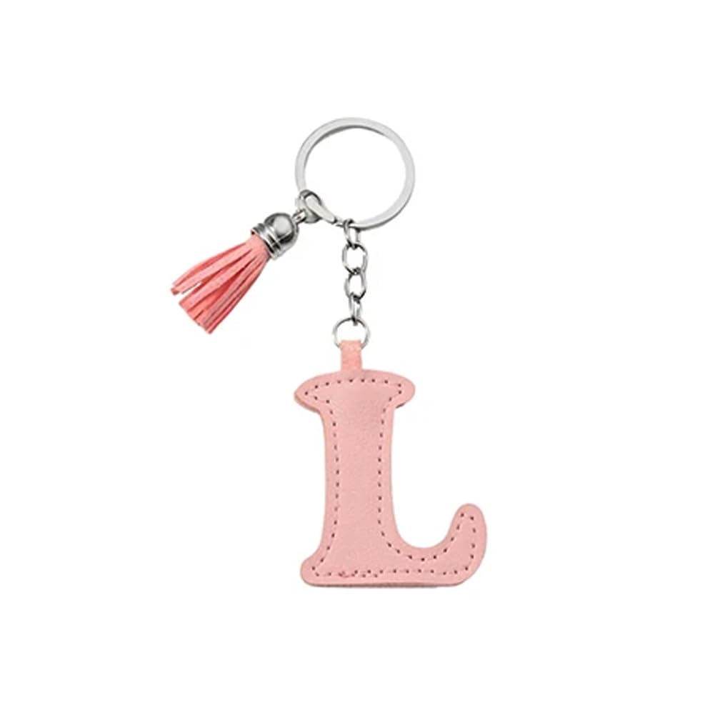ARFUKA Letter Keyring with Colored PU Leather Tassel Pendant Alphabet L Keychain- Cute Bag Charm, Backpack Decoration Accessories for Women & Men
