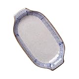 LABRIMP 1 Stück Rechteckige Keramische Grillplatte mit Griffen Hochwertige Backform für Zuhause zum Servieren von Sushi und Anderen Gerichten Glasiert für Mikrowelle und Backofen