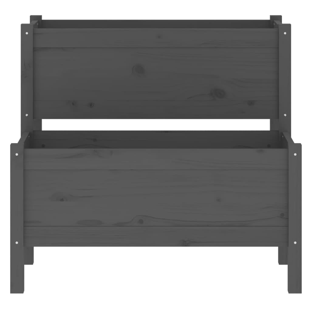 Donica drewniana szara 84,5x84x75 cm lite drewno sosnowe duża skrzynka na kwiaty dwupoziomowa na taras balkon ogród stabilna rama