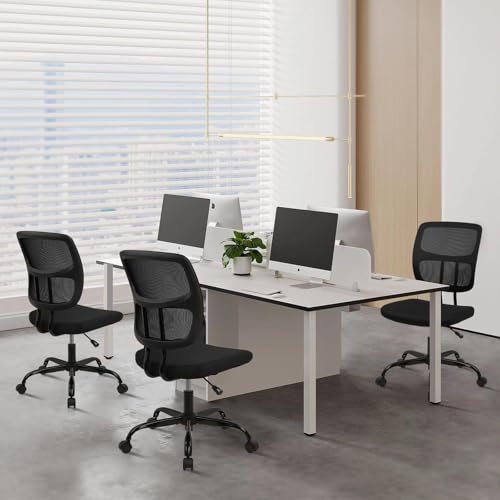 Image of CLATINA Home Office Chair No Arms with Wheels, Adjustable Height Small Desk Chair, Ergonomic Mesh Rolling Work Swivel Chairs, 360 Swivel Computer Chair for Office, Reading Meeting Room 4PK(Black)