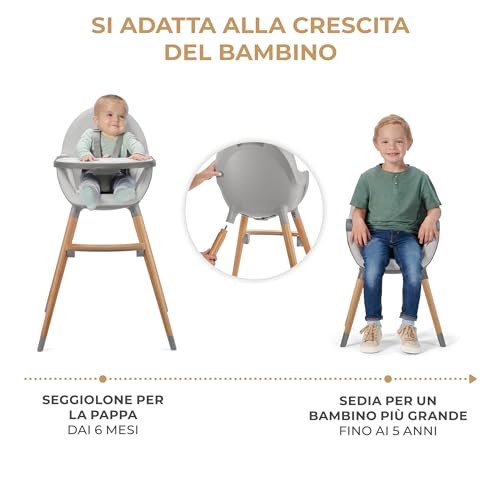 Kinderkraft Seggiolone Pappa FINI2, 2 in 1, Rialzo da Sedia, Poggiapiedi Vassoio Regolabile, per Bambini da 6 Mesi fino 5 Anni, Grigio - 3