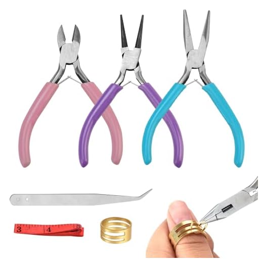 CAREDGO Schmuckzangen Set Rundzange Zangenset Schmuck Zange Schmuckherstellung Drahtschneider Kleine Spitzzange Schmuck Zange Set mit Sprungringöffner Pinzette Schneidermaßband für Schmuckreparatur