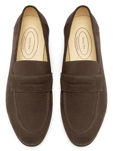 Image of Journey West Men's Suede Leather Belgian Loafers for Men Slip-on Casual Penny Casual Loafers