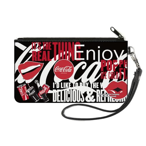 Buckle-Down Carteira Coca-Cola, Estojo com Zíper, Colagem Coca-Cola 'É a Verdadeira Coisa' em Preto, Vermelho e Branco, Lona