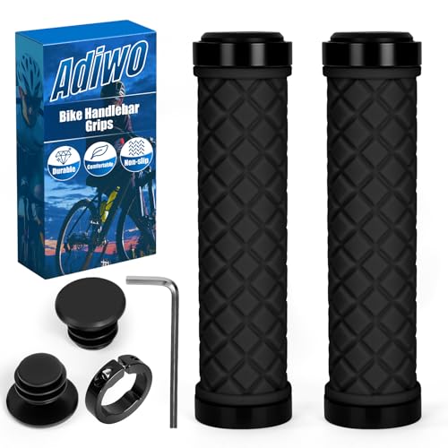 Adiwo Puños Ergonómicos para Bicicleta, 1 par Puños de Manillar de Bicicleta con Bloqueo de Aluminio, Antideslizantes de Goma, 22mm Mojadura, Incluye Una Llave Allen, para MTB, Urbanas, Plegables