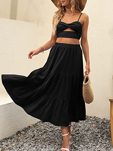 ANRABESS Women’s Summer Boho Flowy Swing Tiered A-Line Maxi Skirt 2025 Fashion Trendy Elastic Waist Pleated Long Beach Dress3