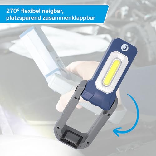 cartrend LED Arbeitsleuchte 300 Lumen Flächenlicht, 6500 Kelvin Farbtemperatur, neigbare Arbeitslampe mit Magnetfuß und robustem ABS-Gehäuse 1500 mAh Akku, Leuchtdauer bis zu 9 Stunden